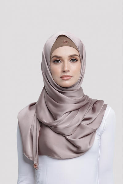 SATIN SILK SHAWL - TAWNY BROWN SATIN SILK SHAWL - TAWNY BROWN
